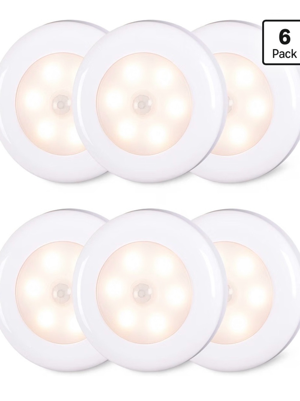 6-Pack Wireless Stick-On LED Tap Lights - White